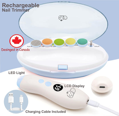 Royal Angels Rechargeable Baby Nail Clippers 20 in 1, Safe Electric Nail Trimmer, Baby Nail Kit, Additional Replacements, Newborn Toddler Toes and Fingernails, Trim and Polish (Rechargeable, Snow)