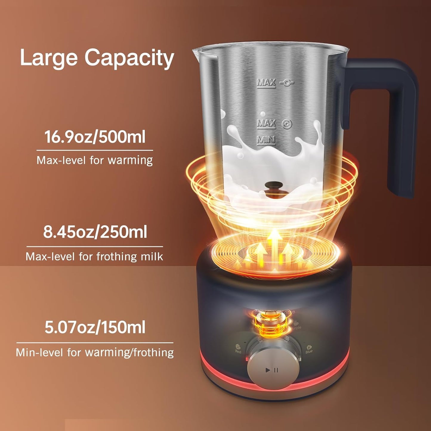 SIMPLETASTE Milk Frother, 4 in 1 Electric Milk Steamer, 16.91oz/500ml Automatic Warm and Cold Foam Frother for Coffee, Latte, Macchiato, Cappuccino, Hot Chocolate