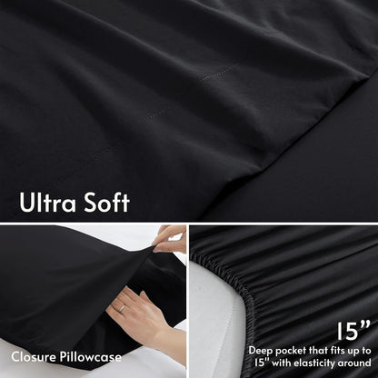 JOLLYVOGUE Queen Size Bed Sheet Set - 4 Piece Bed Sheets Set with Deep Pocket - Soft Breathable & Cooling - Resists Shrinkage & Fading Draps Queen - Easy Care (Dark Grey)
