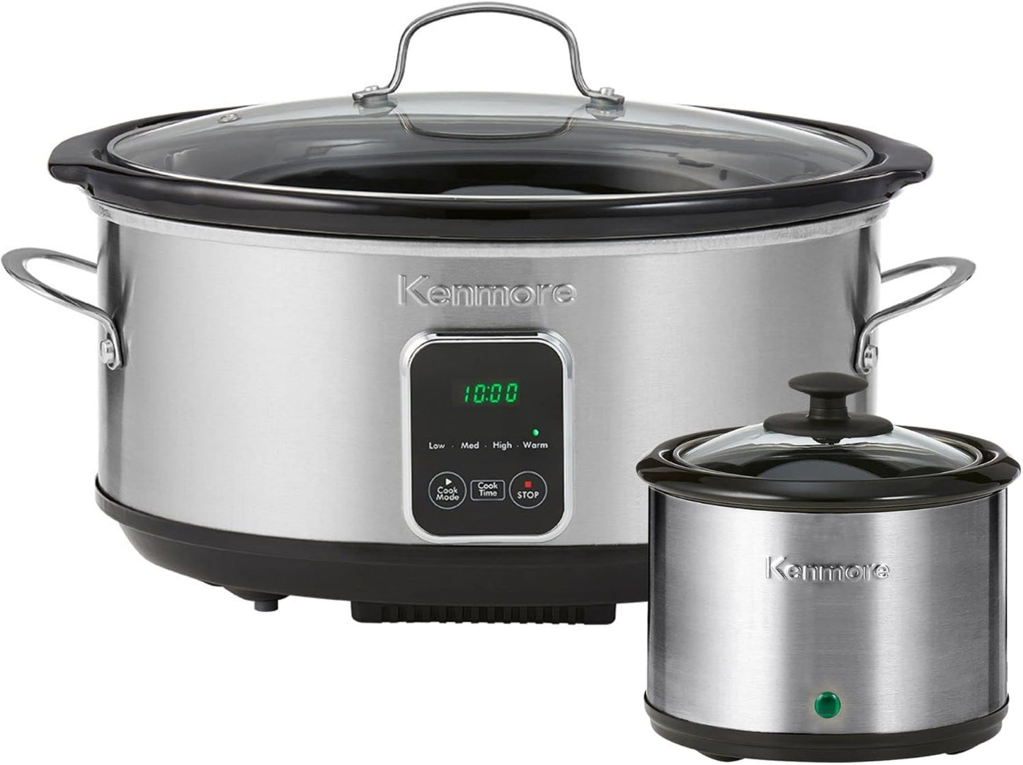 Kenmore 7 Quart Slow Cooker - Programmable Crock Pot with Dipper, Stainless Steel Electric Cookers, Warm Rice & Sous Vide Stew Soup for Lunch, Dishwasher Safe Non-Stick Ceramic Insert, Digital Control