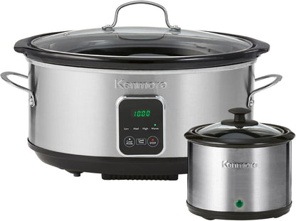 Kenmore 7 Quart Slow Cooker - Programmable Crock Pot with Dipper, Stainless Steel Electric Cookers, Warm Rice & Sous Vide Stew Soup for Lunch, Dishwasher Safe Non-Stick Ceramic Insert, Digital Control