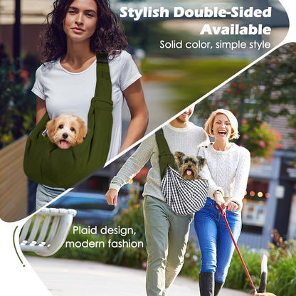 Pawaboo Small Dog Sling Carrier, Reversible Hands Free Dog Sling Carrier for Small Dogs and Cats, Puppy Sling Carrier with Adjustable Strap Buckle & Safety Harness, Puppy Essentials, Grey