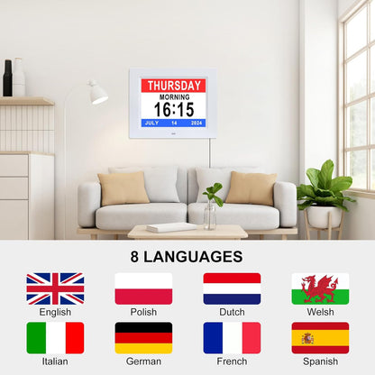 [2025 Newest] Digital Day Calendar Clocks 3 Medicine Reminders Extra Large 8 Inch Non-Abbreviated Day Date Month Dementia Senior Clock for Eldarly Memory Loss Vision Impaired Clock