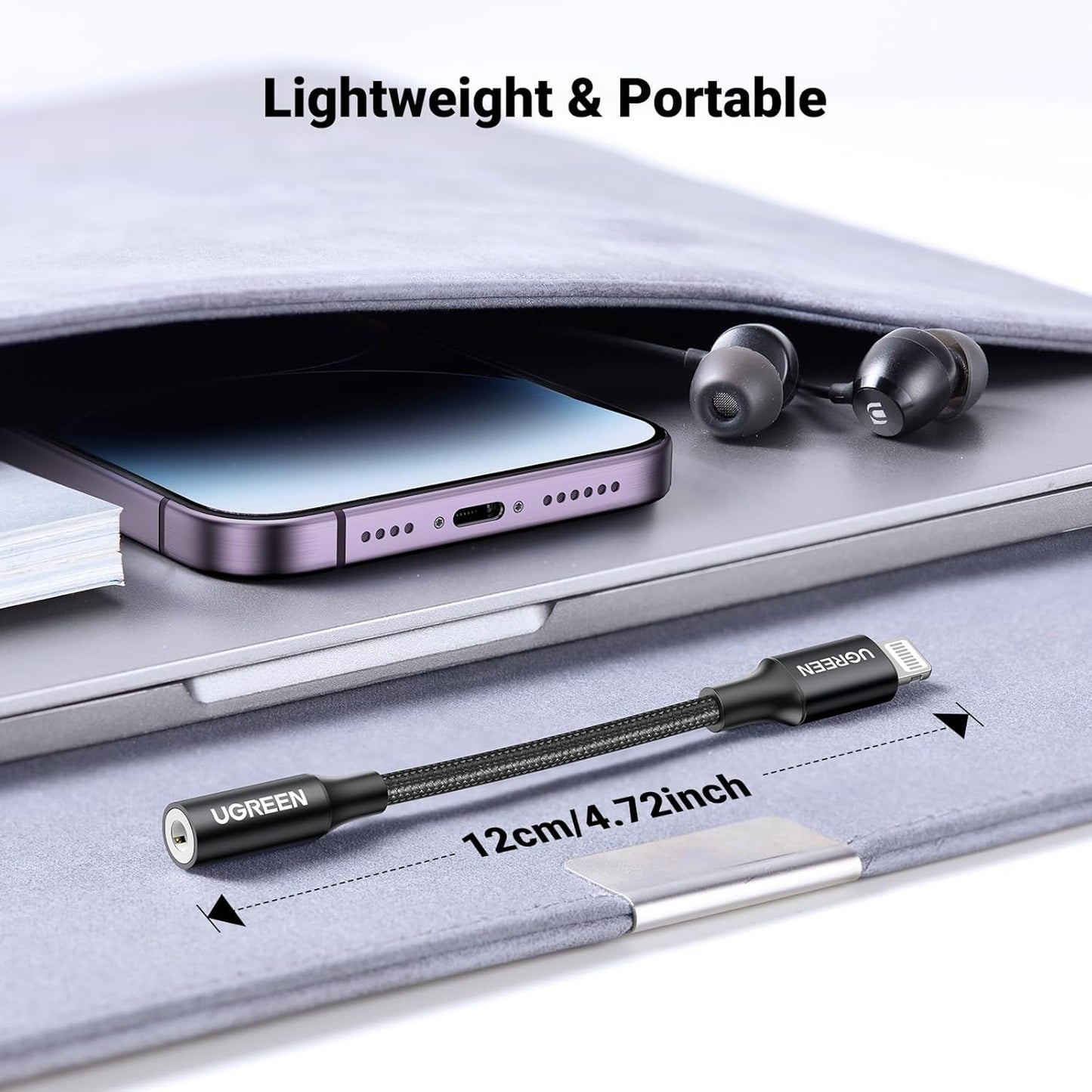 UGREEN Headphone Adapter for iPhone MFi Certified Lightning to 3.5 mm Earphone Jack Male to Female Braided Audio Aux Stereo Cable Connector Dongle for iPhone 14 13 12 SE 11 Pro Max, XS XR Plus, Gray