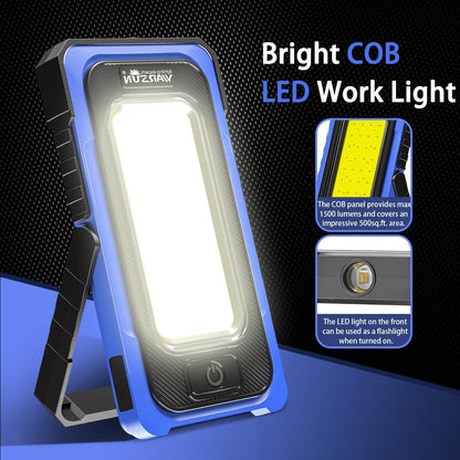 WARSUN Portable Rechargeable Magnetic Work Light, LED Flood Light Waterproof for Outdoor Camping Hiking Emergency Car Repairing (USB + Solar Charging, Yellow)