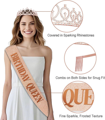 40th Birthday Decorations for Women,32pcs 40th Birthday Party Decorations,Including Backdrop, Crown,Sash,banner, Hanging Swirl,Cake Topper,balloons,Paper Fans,Anniversary Card and paper fans