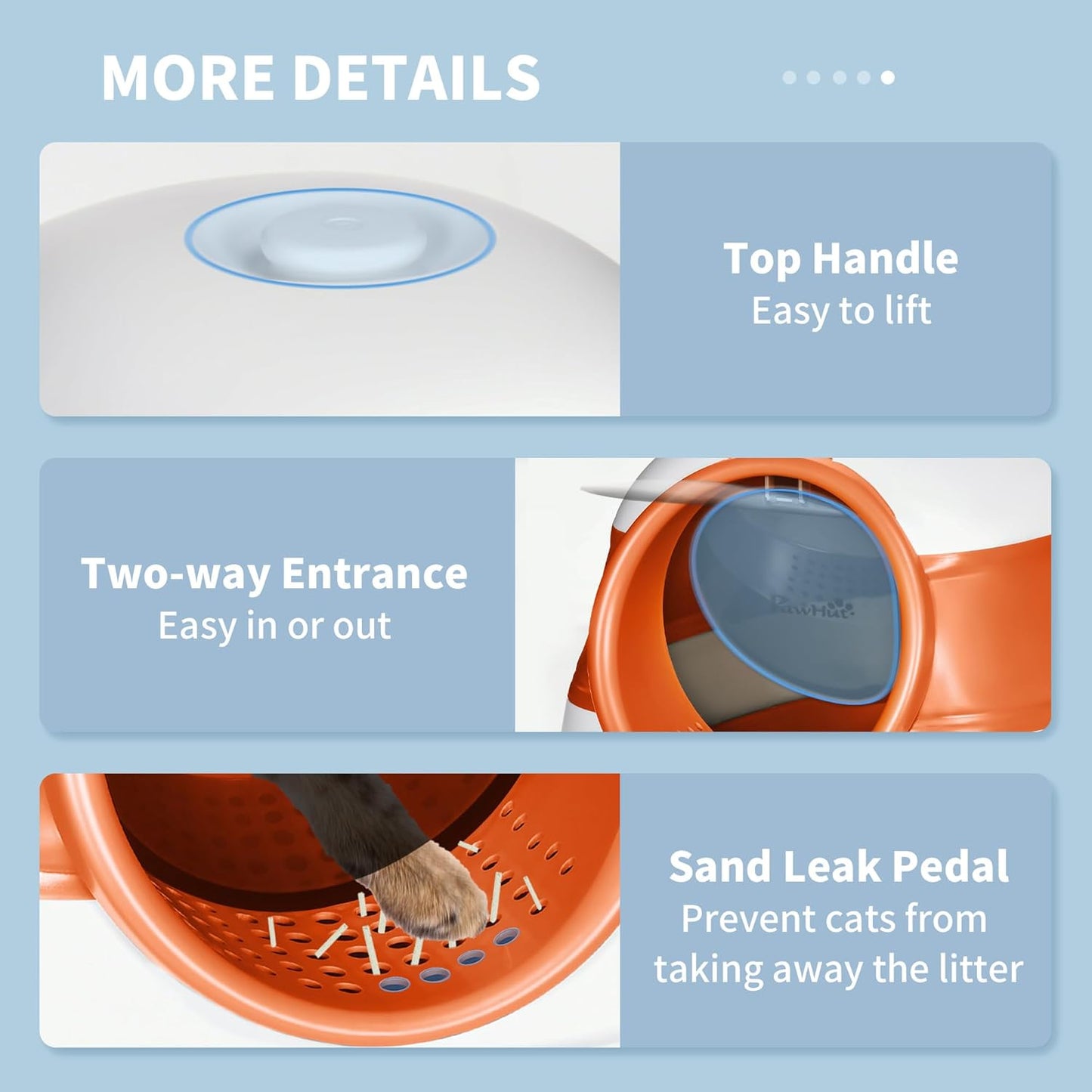 PawHut Foldable Large Cat Litter Box with Lid, Covered Kitten Litter Box w/Automatic Cat Litter-Proof Sides, Deodorization, Easy to Clean, White and Grey