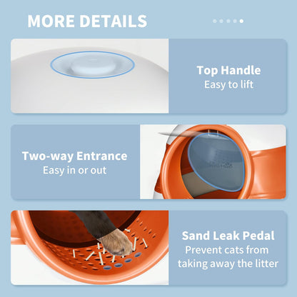 PawHut Foldable Large Cat Litter Box with Lid, Covered Kitten Litter Box w/Automatic Cat Litter-Proof Sides, Deodorization, Easy to Clean, White and Grey