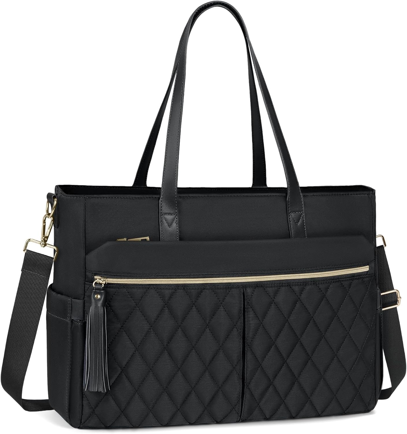 RAINSMORE Laptop Bag For Women 15.6 Inch Work Teacher Tote Bag Waterproof Nurse Bag Large Handbag Shoulder Travel Computer Messenger Bag Briefcase,Black - PuriLite