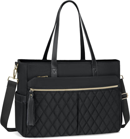 RAINSMORE Laptop Bag For Women 15.6 Inch Work Teacher Tote Bag Waterproof Nurse Bag Large Handbag Shoulder Travel Computer Messenger Bag Briefcase,Black - PuriLite