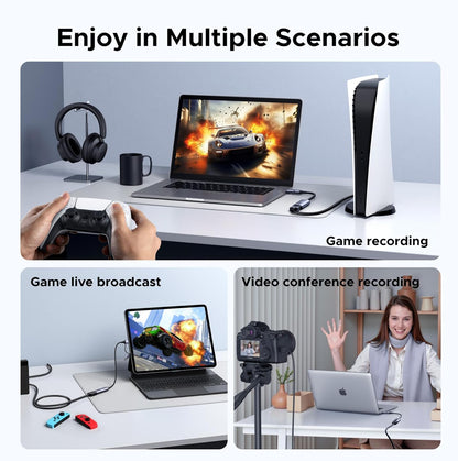 UGREEN 2K@30Hz Video Capture Card, HDMI to USB 3.0 A and USB C Capture Device, 4K@30Hz Input with Low Latency for Streaming Gaming, Recording, Compatible with Switch 2, PS5, Xbox, PC, Mac, Phone