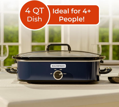 4-Quart Manual Slow Cooker, Warm Setting, Dishwasher Safe Crock, Blue