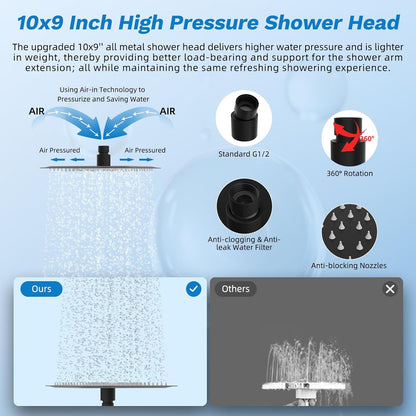Hibbent Upgraded All Metal 10"Rainfall Showerhead Combo, High Pressure Shower Head with 10-Spray Mode Handheld, Innovative 4-way Diverter with Pause Mode, 71'' Shower Hose and Handheld Holder, Chrome