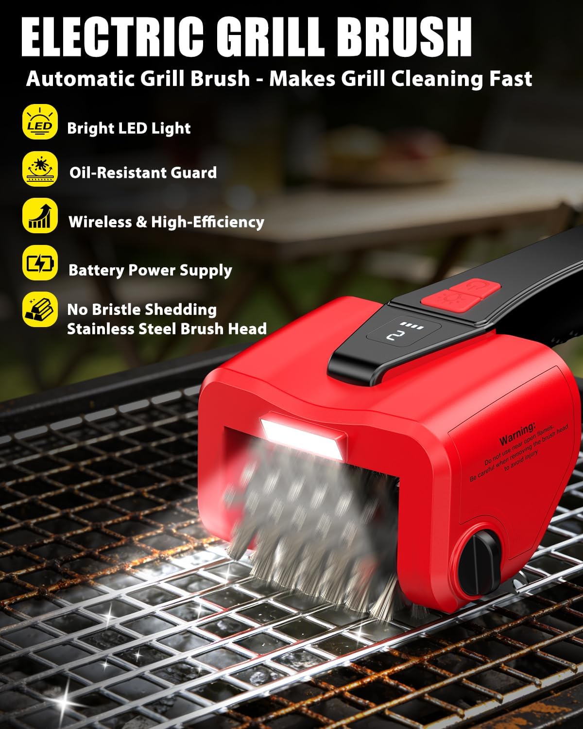 Electric BBQ Grill Brush,800RPM Automatic Grill Cleaner for Outdoor Grill with 2-Speed & 20kg Torque–Last 3.5H, LED Light for Night,No Bristle Drop Safe for Cast Iron Stainless,Gifts for Men Dad