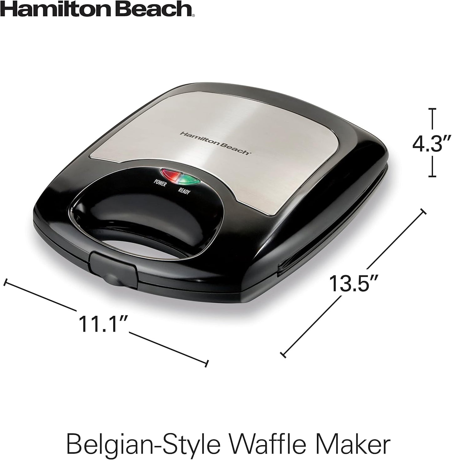 Hamilton Beach 4-Slice Non-Stick Belgian Waffle Maker with Indicator Lights, Compact Design, Black (26020)