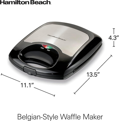 Hamilton Beach 4-Slice Non-Stick Belgian Waffle Maker with Indicator Lights, Compact Design, Black (26020)