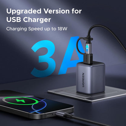 UGREEN USB to USB C Adapter 3 Pack, 10Gpbs Data Transfer USB A to USB C Adapter Hanging Loop at The End Enhanced Stability,Type C Car Charger Adapter for iPhone,Galaxy,PC/Laptop,Hard Drive Enclosure