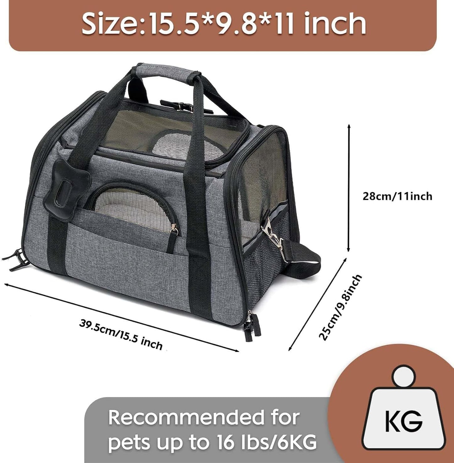 Maycoly Pet Carrier Bag Portable Foldable Cat Carrier Bag Top Opening,Backpack Soft-Sided Handbag with Breathable Mesh,Shoulder Strap for Travel Outdoor Dogs Puppy Kitten(Grey)