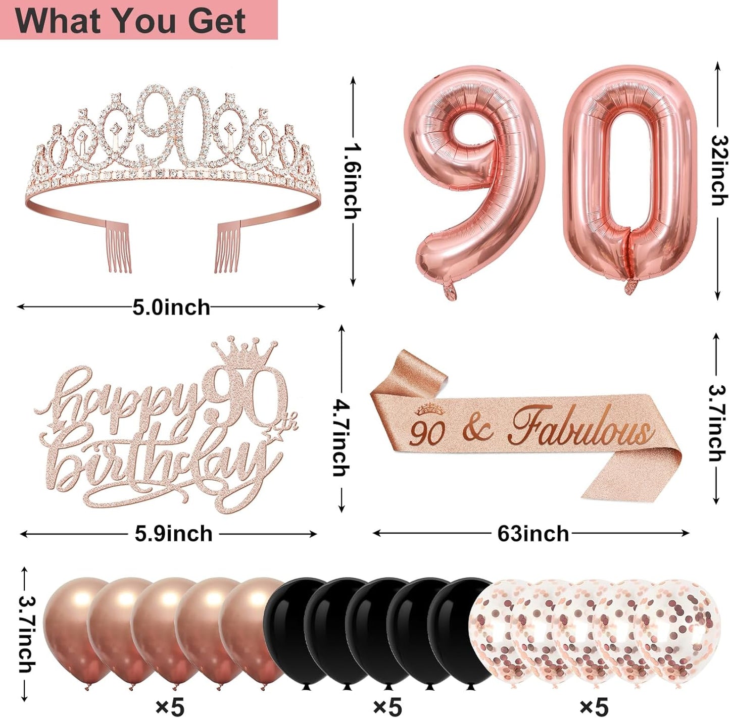 40th Birthday Decorations for Women,32pcs 40th Birthday Party Decorations,Including Backdrop, Crown,Sash,banner, Hanging Swirl,Cake Topper,balloons,Paper Fans,Anniversary Card and paper fans