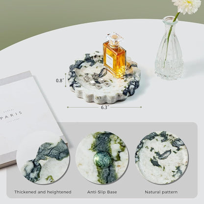 WORHE Marble Vanity Tray Natural Small Scalloped Round Stone Trays for Candle Trinket Calacatta Viola Jewelry Plate for Bathroom,Bedroom,Dresser Ring Dish Holder for Home Decor WarmHouse Gifts(WH049)