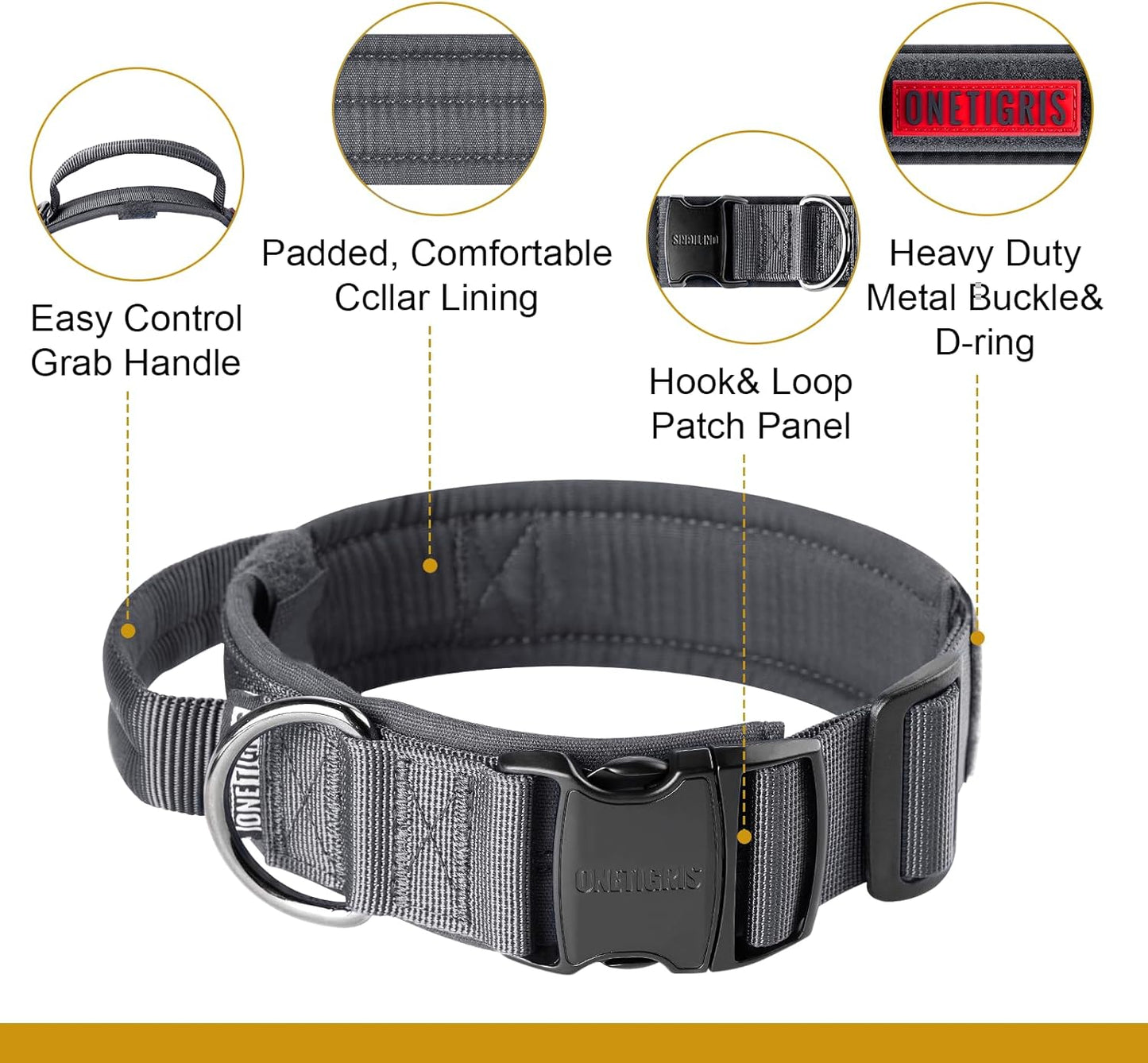 OneTigris Tactical Dog Collars with Handle,Military Dog Collar for Large Dog,Adjustable Nylon Collar German Shepherd Collar with Heavy Duty Metal Buckle for Dog Training and Walking (M, Orange)