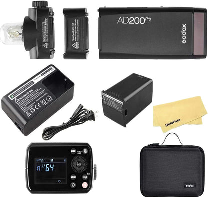 Godox AD200 Pro II 2.4G Pocket Flash Strobe,500 Full Power Flashes,0.01-1.8s Recycling,2900mAh Battery for Canon Sony Nikon Fuji Fujifilm Olympus Panasonic Pentax Etc Cameras(Godox AD200 Pro Upgraded)