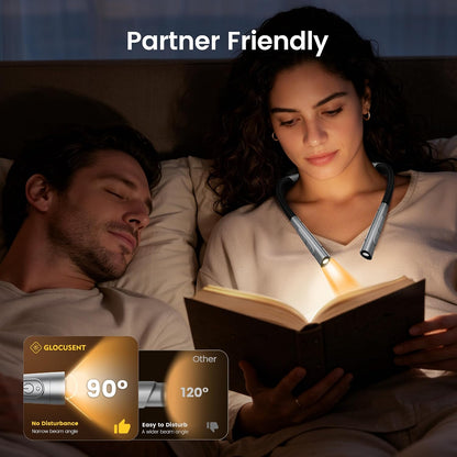 Glocusent Upgraded Neck Light,100Hrs Slimmer Reading Light for Books in Bed | 5 Color & 5 Brightness Book Light,Rechargeable Reading light Perfect for Crocheting,Knitting Repairing,Book Lovers,Christmas