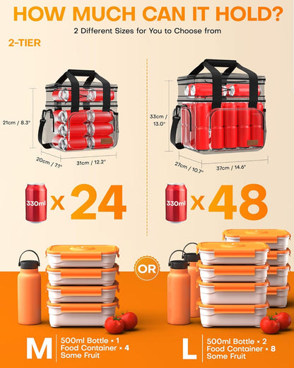 HOTOR Lunch Box for Men and Women - Leak-Proof Insulated Lunch Bag with Adjustable Shoulder Strap, Cooler Lunch Bag for Office, Picnic, Hiking, Beach, 1 Layer, Black, 11.0" x 7.1" x 8.3"