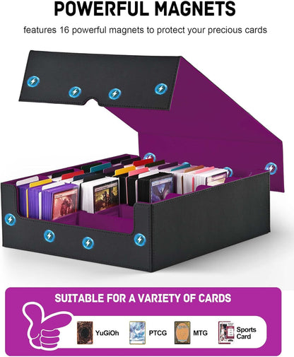 ZLCA Card Storage Box for MTG PTCG, Commander Deck Box Holds 3000+ Cards, Card Storage Case with 4 Stoppers, Card Organizer for TCG Sport Cards (Black)