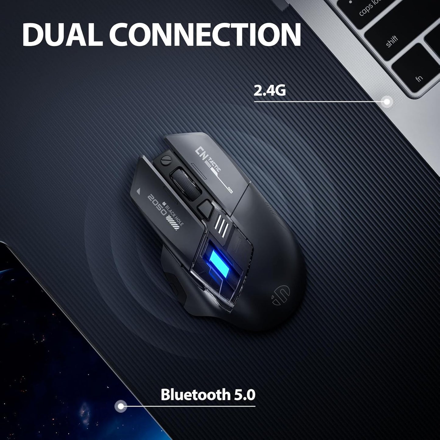 Dual Mode Wireless Mouse Bluetooth 5.0 and 2.4G Rechargeable RGB Silent Click Mouse with 2400 DPI and Battery Indicator