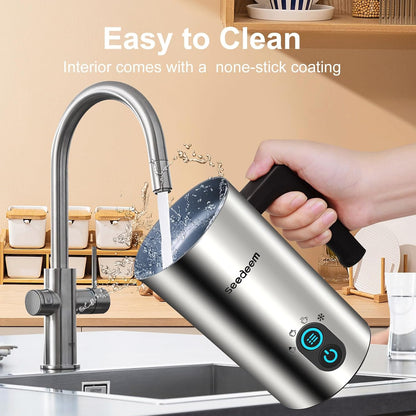 Milk Frother, Seedeem 4-in-1 Electric Milk Steamer, 10.2oz/300ml Automatic Warm and Cold Milk Foamer, Stainless Steel Milk Steamer for Latte, Cappuccinos, Hot Chocolate Milk ……