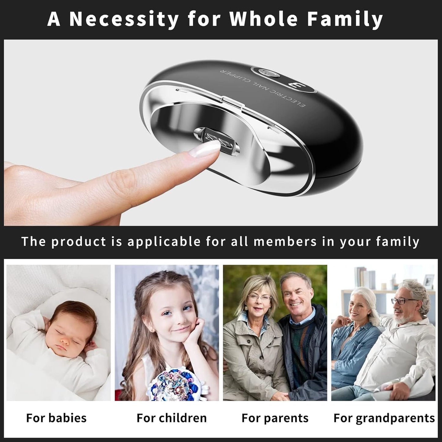 Electric Nail Clipper, 3 Speeds-USB Rechargeable Automatic Nail Clipper with LCD Digital Display, Safety Fingernail Clippers, Gift for Kids-Seniors and Adult