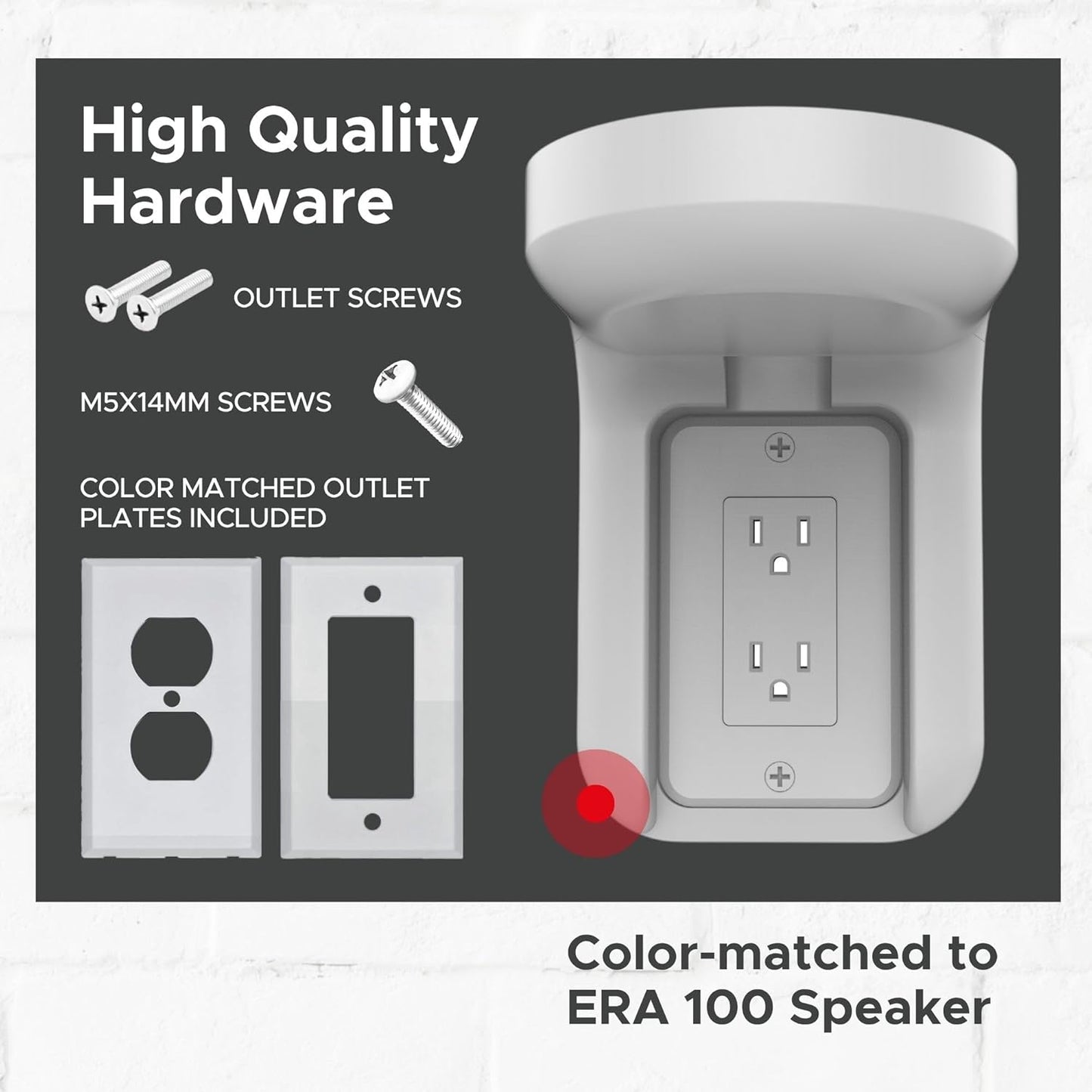 ERA100 Shelf Wall Outlet AC, White, Home, Compatible with Sonos ERA 100, Plug Mount Organizer, Bathroom, Kitchen, Bedrooms, Cord Management, Easy Installation, Mounting Kit Included