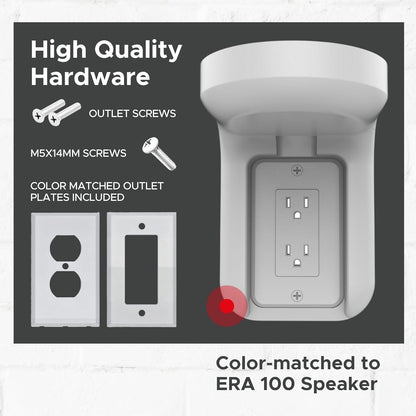 ERA100 Shelf Wall Outlet AC, White, Home, Compatible with Sonos ERA 100, Plug Mount Organizer, Bathroom, Kitchen, Bedrooms, Cord Management, Easy Installation, Mounting Kit Included