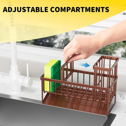 Cisily Kitchen Sink Caddy Organzier with High Brush Holder, Sponge Holder for Sink, 304 Rustproof Stainless, Kitchen Countertop Soap Dispenser Organizer, Kitchen Decor and Accessories (Black)