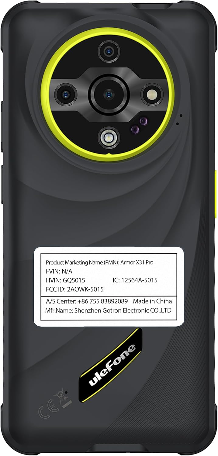 5G Rugged Phone, Ulefone Armor X31 Pro Unlocked Smartphone, MTK Dimensity 6300 5G, 16GB+256GB, Android 14, 6.56” 120Hz, 64MP Main Cam., 25MP Night Vision Cam., 6050mAh, Google Lens, NFC - Black