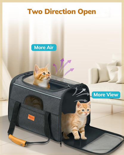 Morpilot Cat Carrier Soft - Portable Pet Carrier for Small or Medium Cats, Dogs and Puppy up to 14lbs, Airline Approved Dog Carrier with Safety Buckle - (Dark Gray)