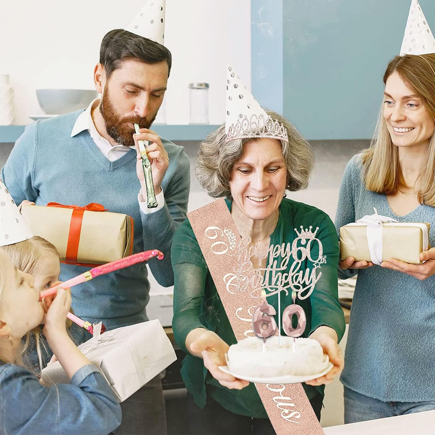 8pcs 40th Birthday Decorations gifts for Women, Including 40th Happy Birthday Cake Topper, Queen Sash with Pearl Pin, Sweet Rhinestone Tiara Crown for Women, Number Candles and Balloons (Rose Gold)