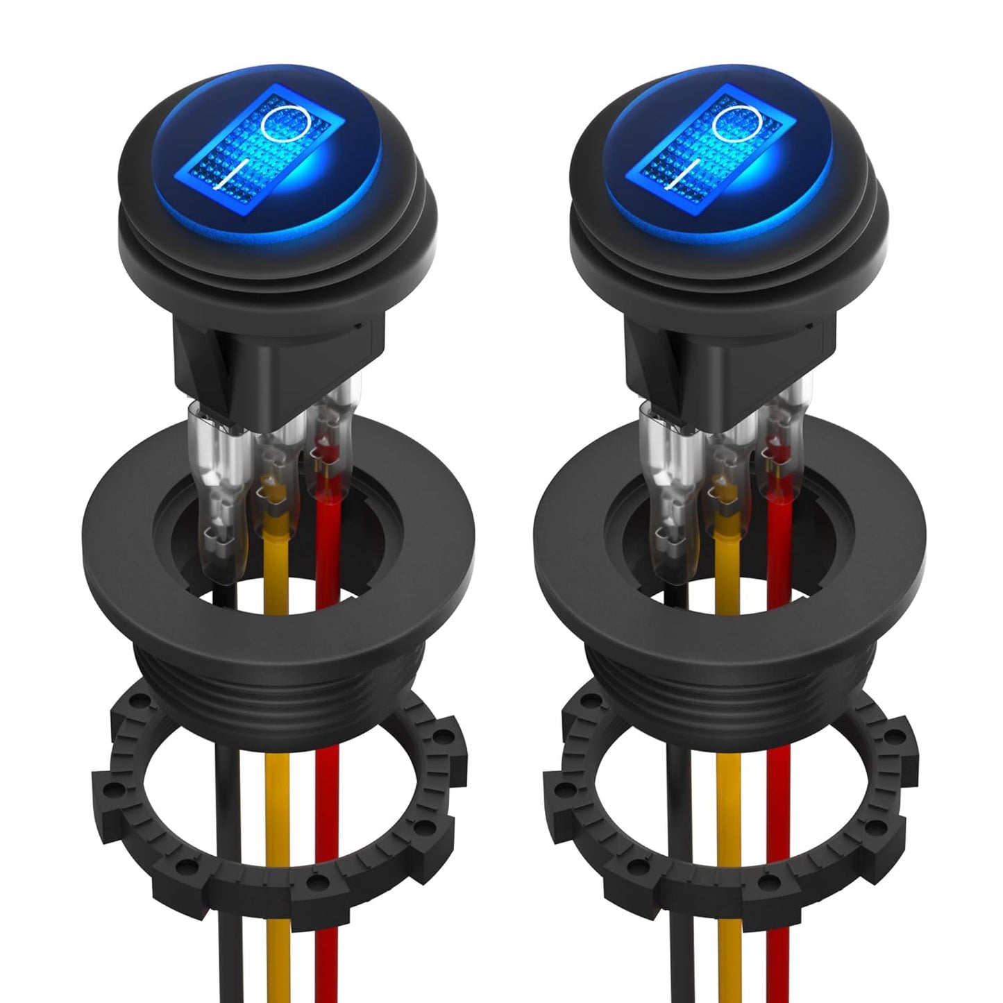 DaierTek Waterproof Round Rocker Switch with Shell UL Listed 12V Blue LED Rocker Toggle Switch Lighted ON Off SPST 3 Pin Rocker Switch 12 Volt for Marine Automotive RV Truck -2PCS