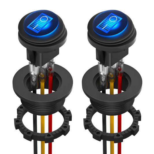 DaierTek Waterproof Round Rocker Switch with Shell UL Listed 12V Blue LED Rocker Toggle Switch Lighted ON Off SPST 3 Pin Rocker Switch 12 Volt for Marine Automotive RV Truck -2PCS