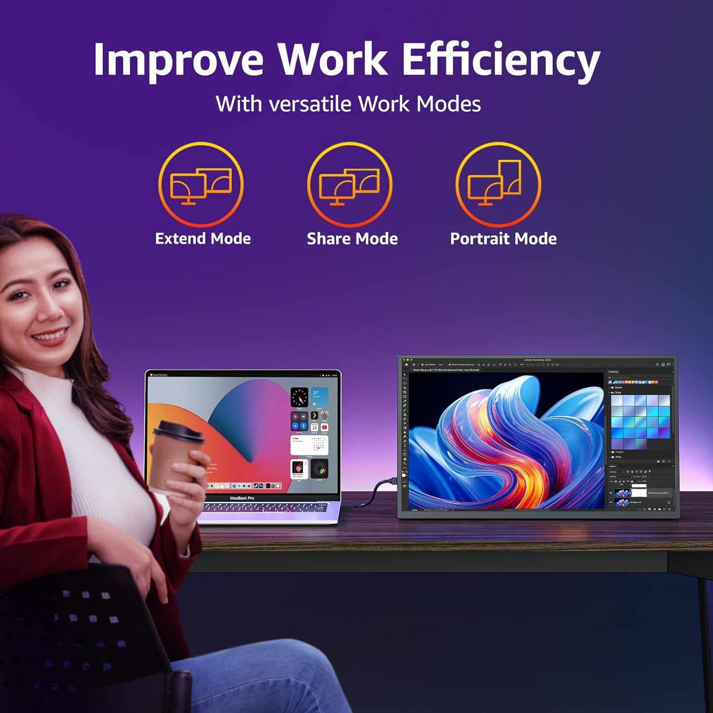 cocopar Portable Monitor 18.5 inch 1080P 100Hz 72% NTSC USB-C HDMI Large Portable Monitor for Laptop MacBook Xbox PS4/5 Switch