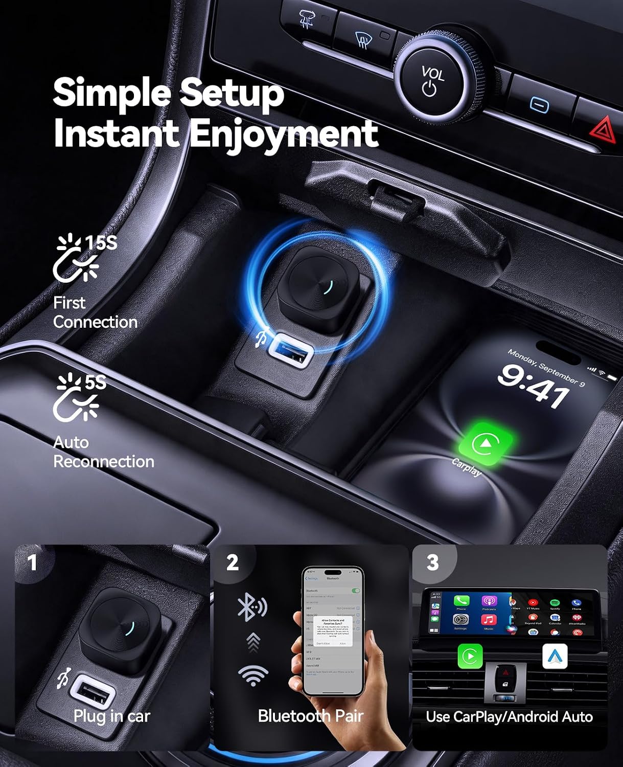 Wireless CarPlay Adapter & Android Auto Adapter, Convert Wired to Wireless