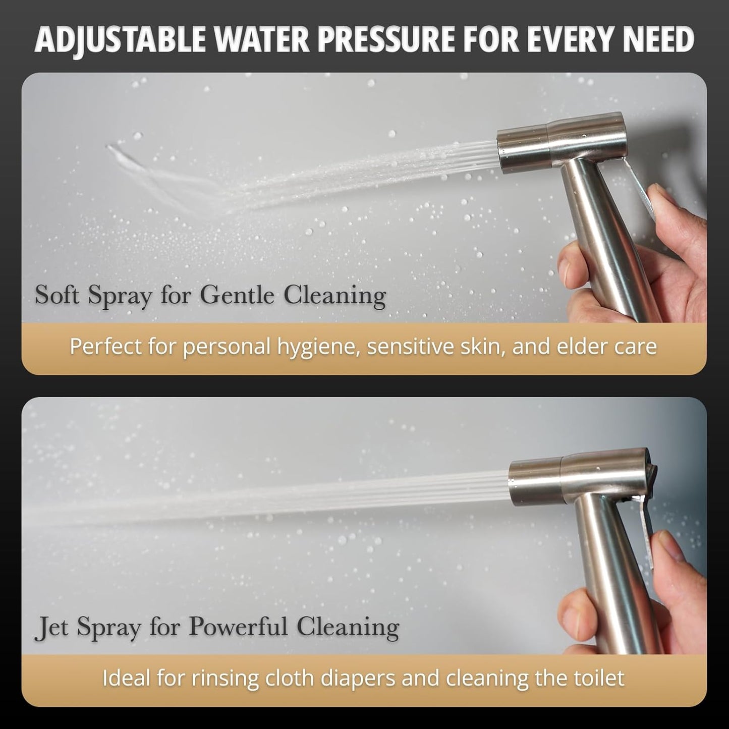 Plurvix Handheld Bidet Sprayer for Toilet – Adjustable Water Pressure, Stainless Steel Jet Spray Kit with Bidet Hose - Feminine Wash, Baby Cloth Diaper Cleaning, Muslim Shower – Wall or Toilet Mount