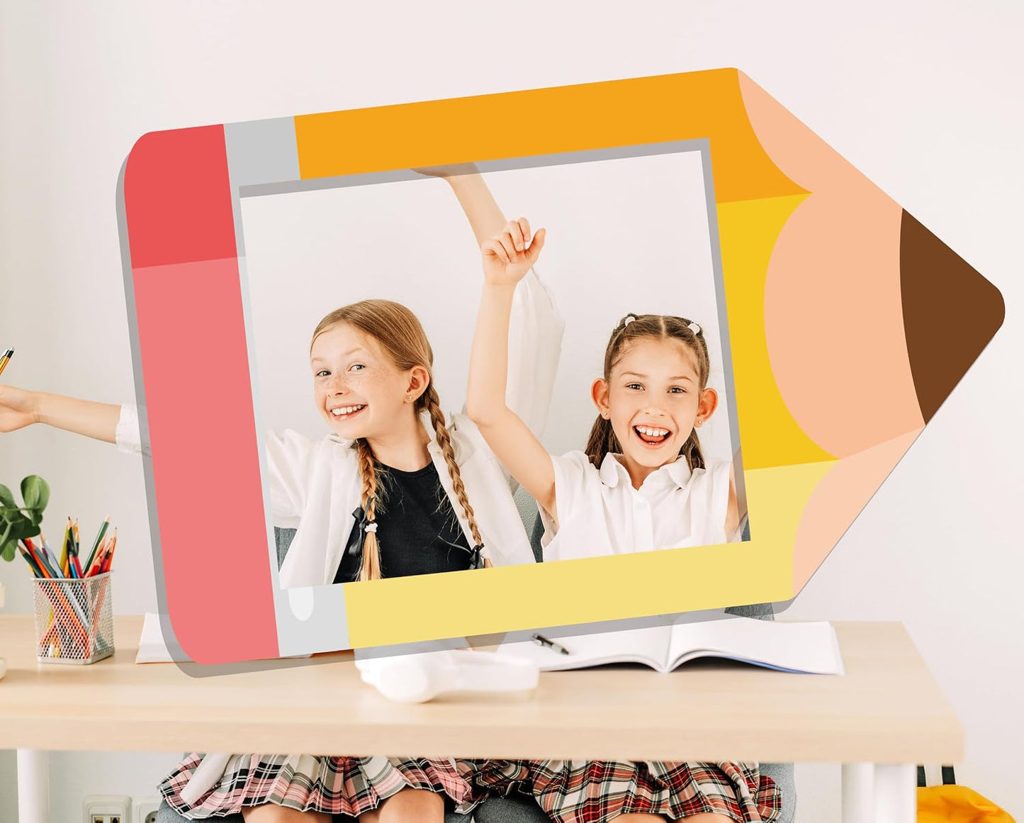 3 Pcs Back to School Photo Props Frame School Bus Photo Booth First Day of School Welcome Decorations School Pencil Shaped Backdrops for Back to School Party Classroom Supplies