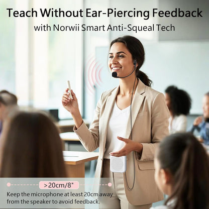 NORWII Mini Voice Amplifier S358 Portable 4000mAh Rechargeable with Wired Microphone Headset & Waistband, Personal Microphone and Speaker for Teachers Tour Guides ect. (Black)
