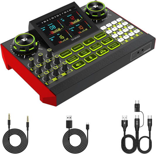 Tenlamp G9 Podcast Audio Mixer, Compatible with 3.5mm Microphones, Live Sound Card for PC/Phone Streaming Content Creators, with Noise Reduction and One-Touch Mute