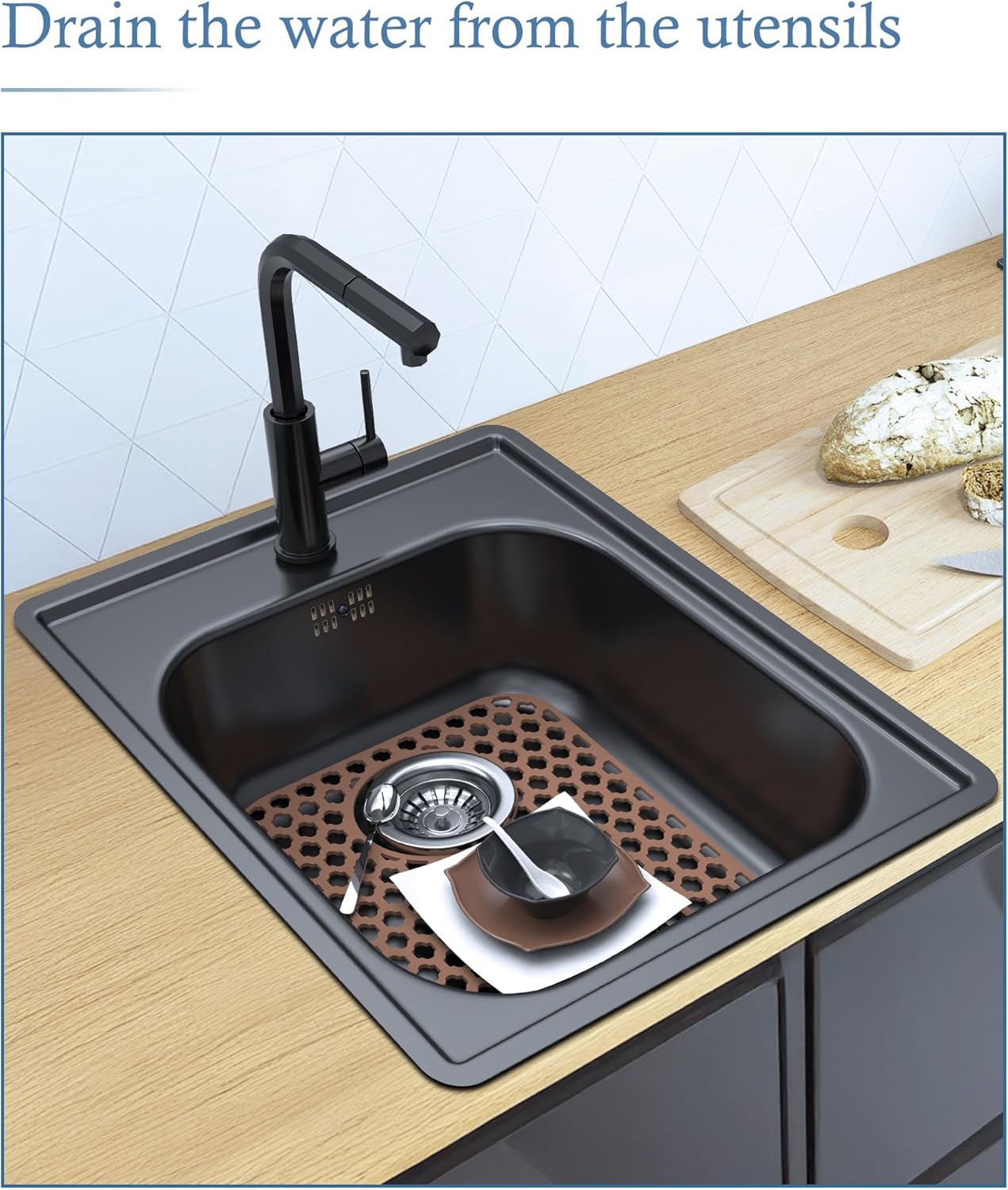 BEHOK 2 Pack Silicone Sink Protector for Kitchen Sink Bathroom Sink 13.58"x 11.6" Sink Mat, Non-Slip and Durable Silicone Sink Grid, Rear Drain (Gray)