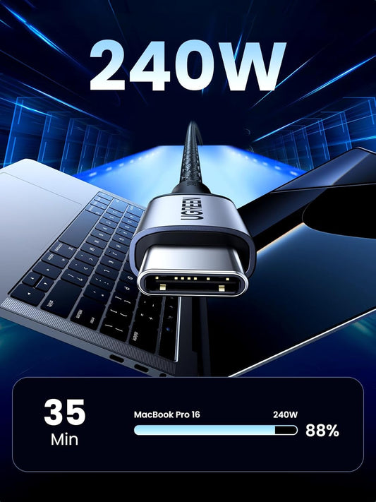 UGREEN 240W USB C to USB C Cable PD 3.1 48V 5A Fast Charge Nylon Braided USB 2.0 Type C Cord Compatible with MacBook Pro Air, iPhone 16 15, iPad, Galaxy S25 S24 S23 Ultra, 6ft - PuriLite
