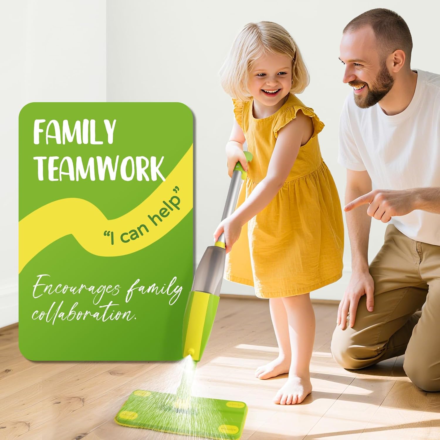 Kids Spray Mop Cleaning Toy Set with Real Working Mini Mop – Toddler Pretend Play Cleaning Kit with Spray Bottle and Washable Microfiber Pads for Learning and Fun - PuriLite