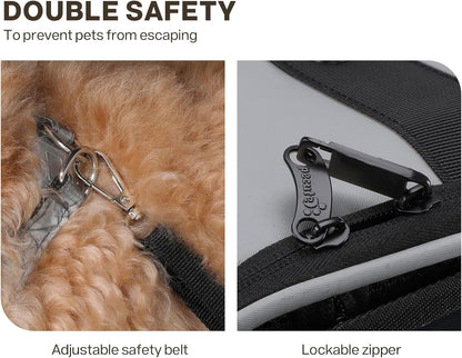 Pecute Cat Backpack, Dog Backpack Carrier with Widened Interior Space,Stable and Secure Pet Car Seat for Sitting and Lying, Breathable Pet Transport Bag Suitable for Hiking, Trekking, Car TravelGray